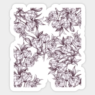 White sketch drawing peonies partern Sticker